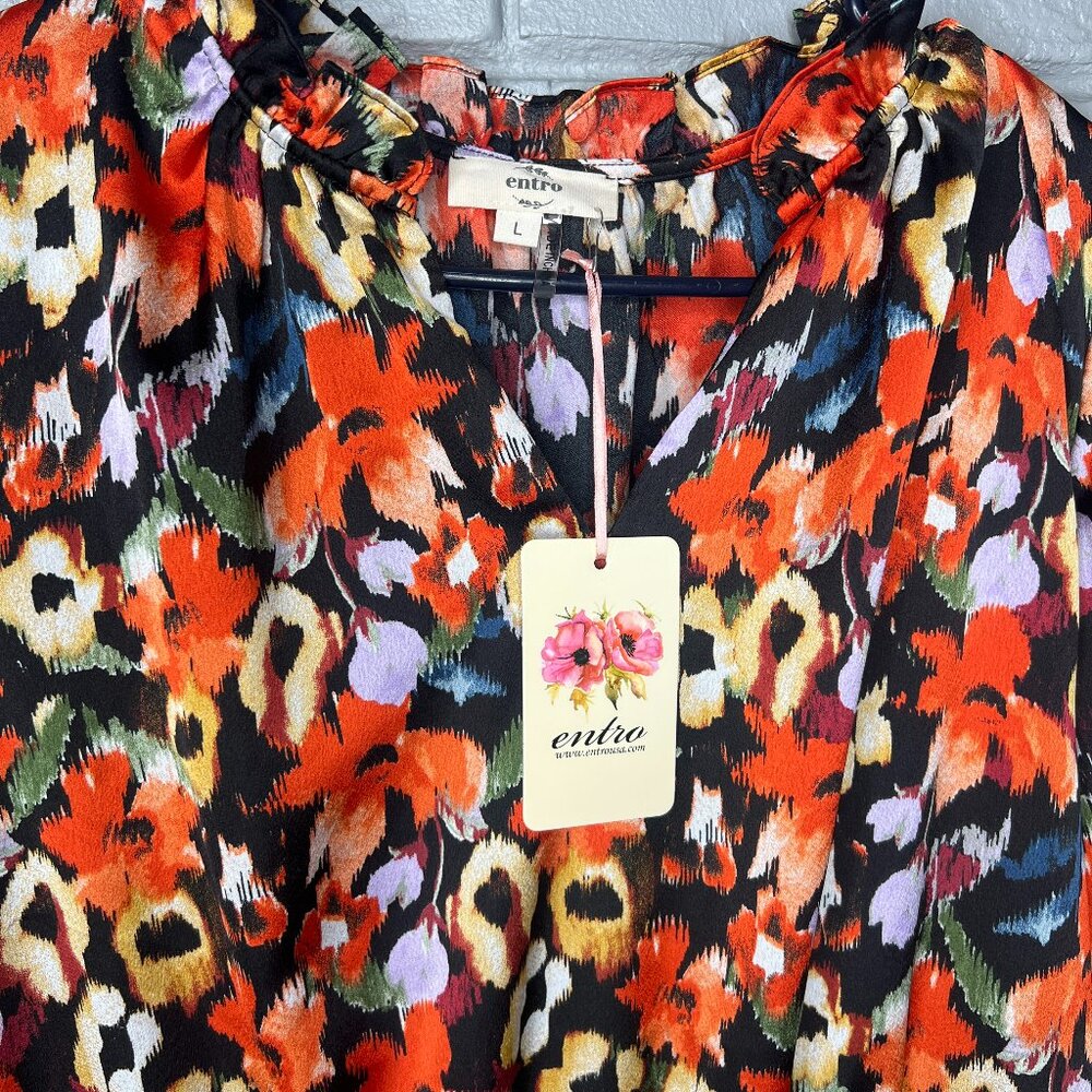 Entro Ruffle Multicolor Floral Mini Dress Size Large - Picture 9 of 16